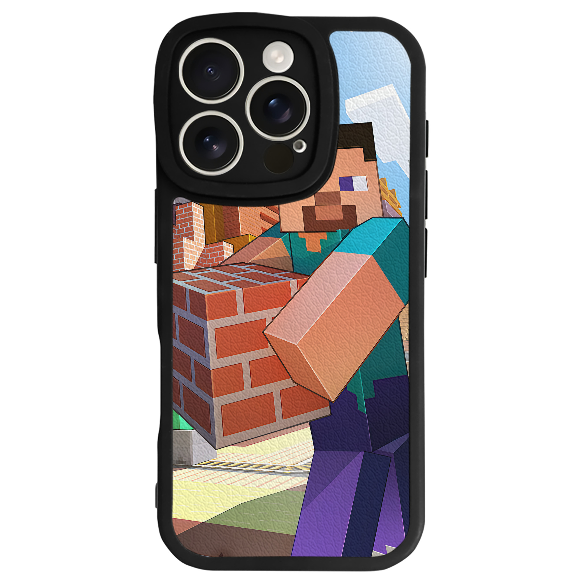 （画像用） マインクラフト ブロックの世界 Minecraft MC Block world 【iPhone 16シリーズ対応】シリコンスマホケース（レザー調） 材質：シリコン